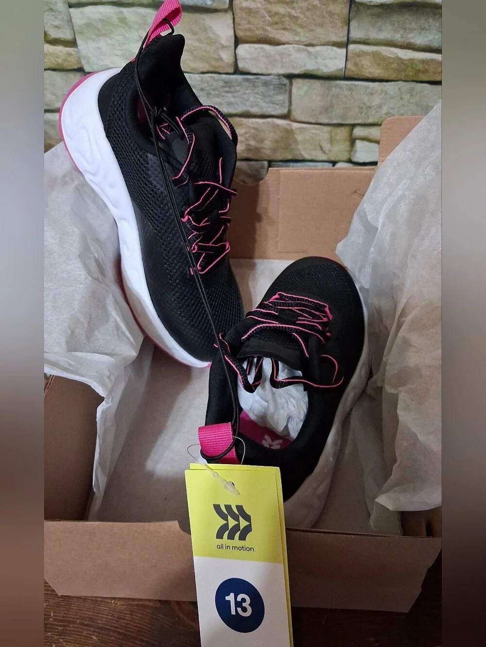 Girls 13 All In Motion Black Athletic Sneakers Pink Accents
